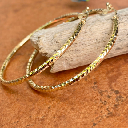10KT Yellow Gold Diamond-Cut Round Tube Hoop Earrings 41mm