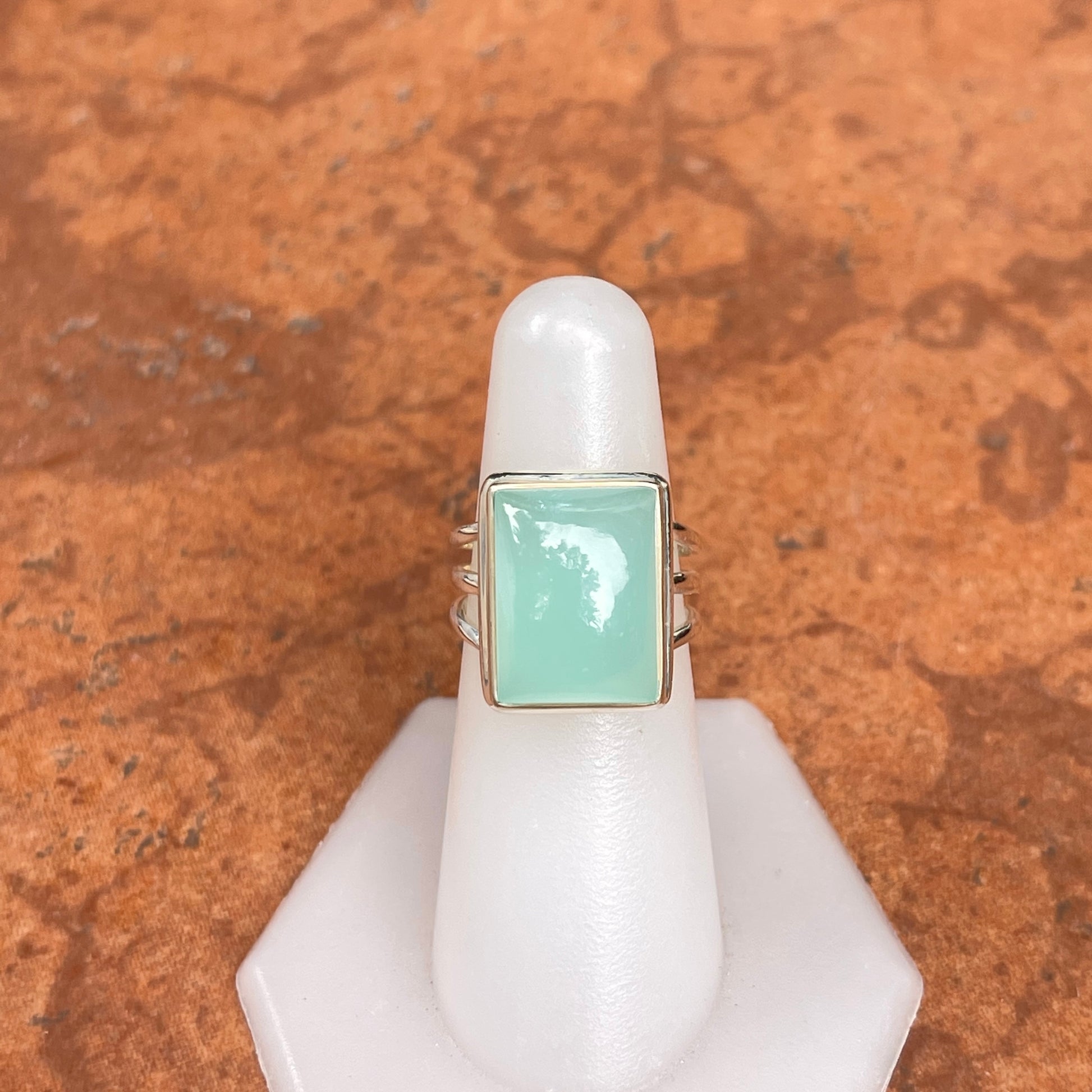 Sterling Silver Large Aqua Chalcedony Ring - LSJ