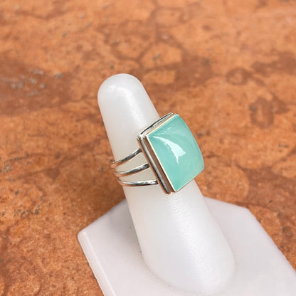 Sterling Silver Large Aqua Chalcedony Ring - LSJ