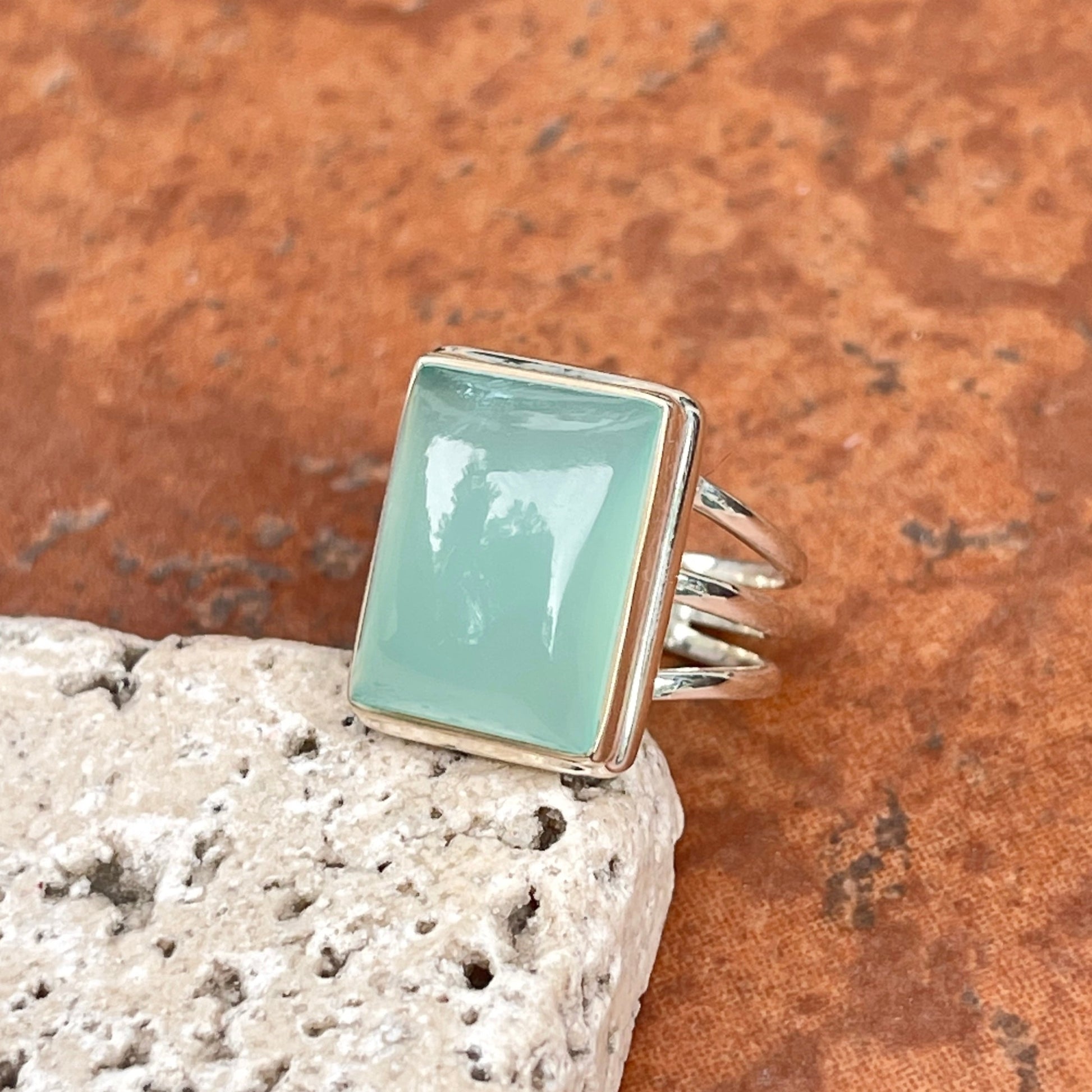 Sterling Silver Large Aqua Chalcedony Ring - LSJ