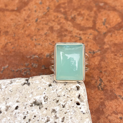 Sterling Silver Large Aqua Chalcedony Ring - LSJ