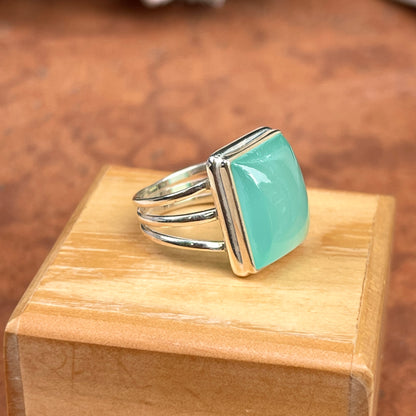 Sterling Silver Large Aqua Chalcedony Ring - LSJ