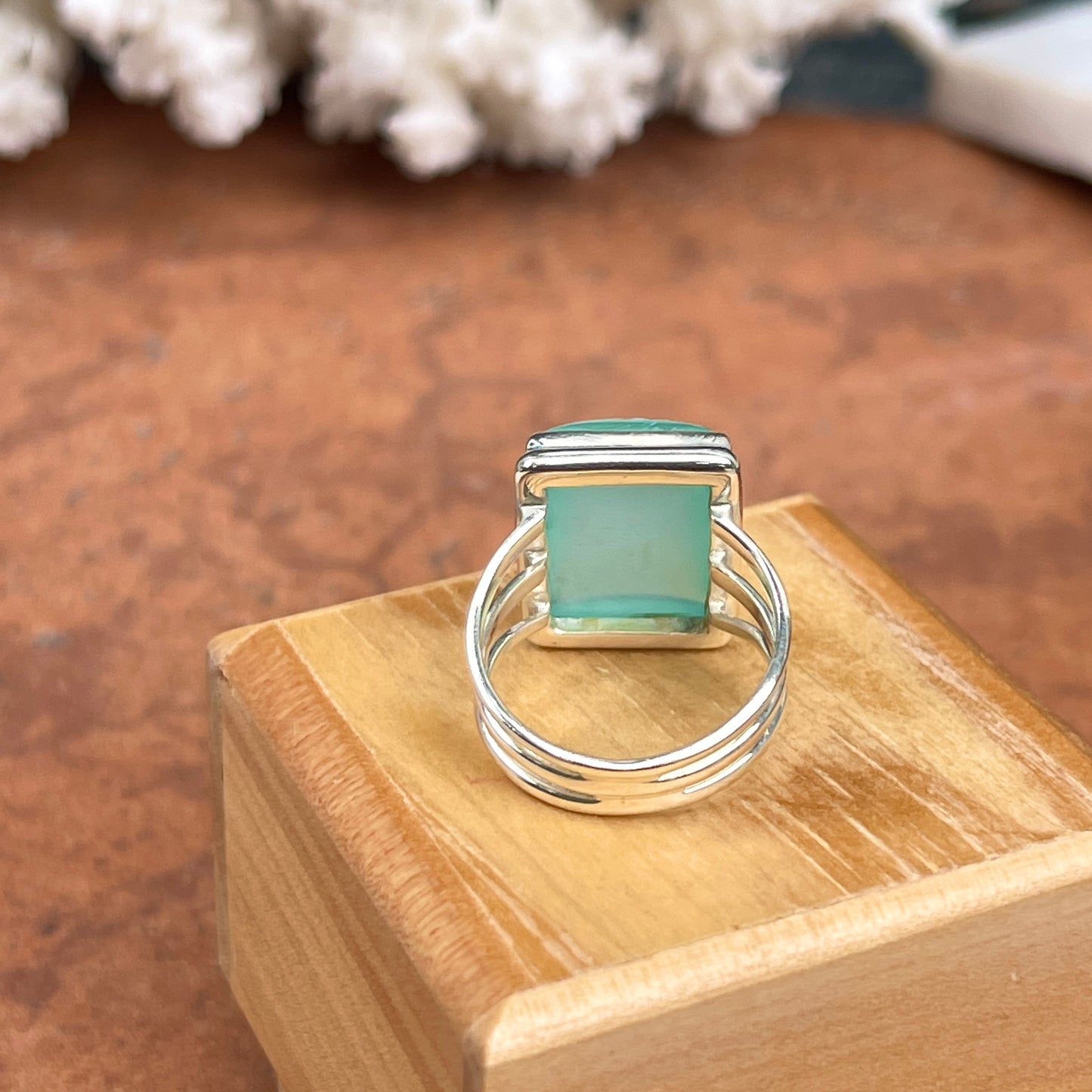 Sterling Silver Large Aqua Chalcedony Ring - LSJ