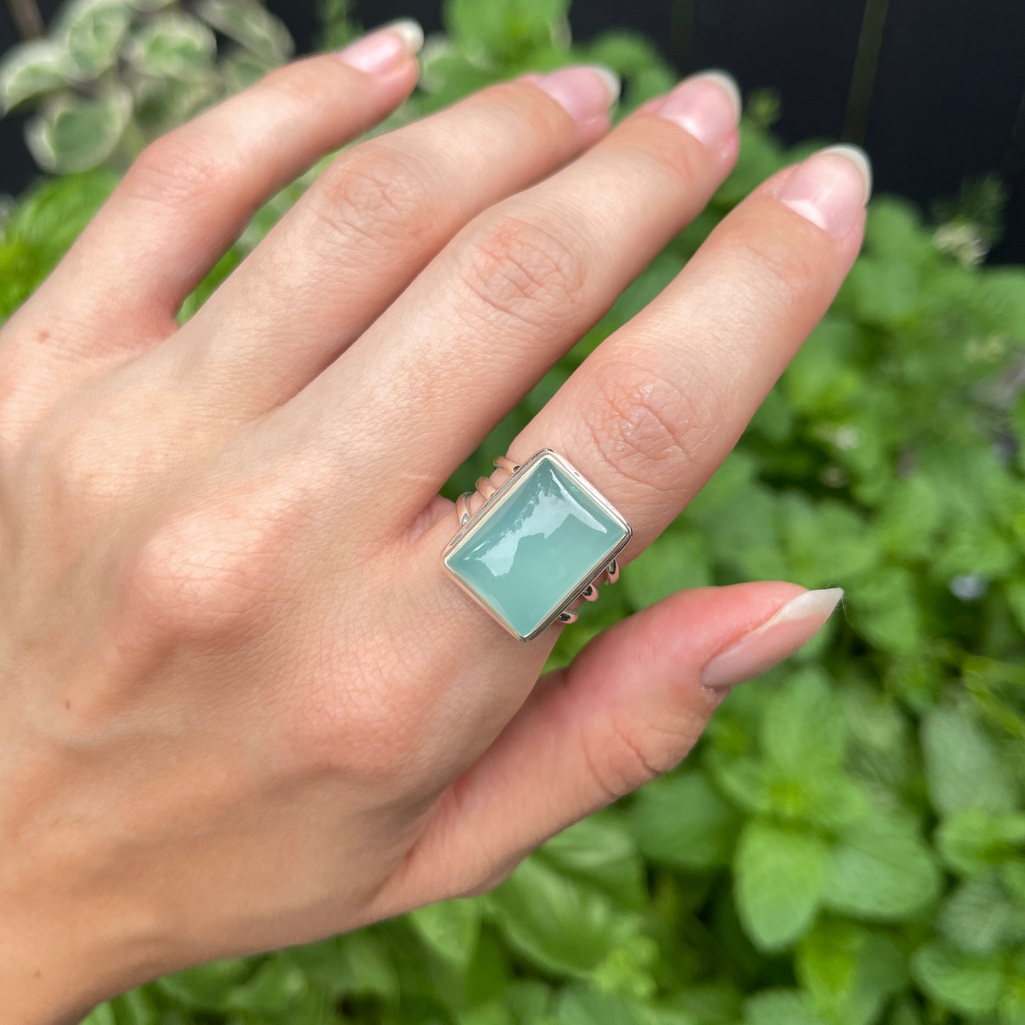 Sterling Silver Large Aqua Chalcedony Ring - LSJ