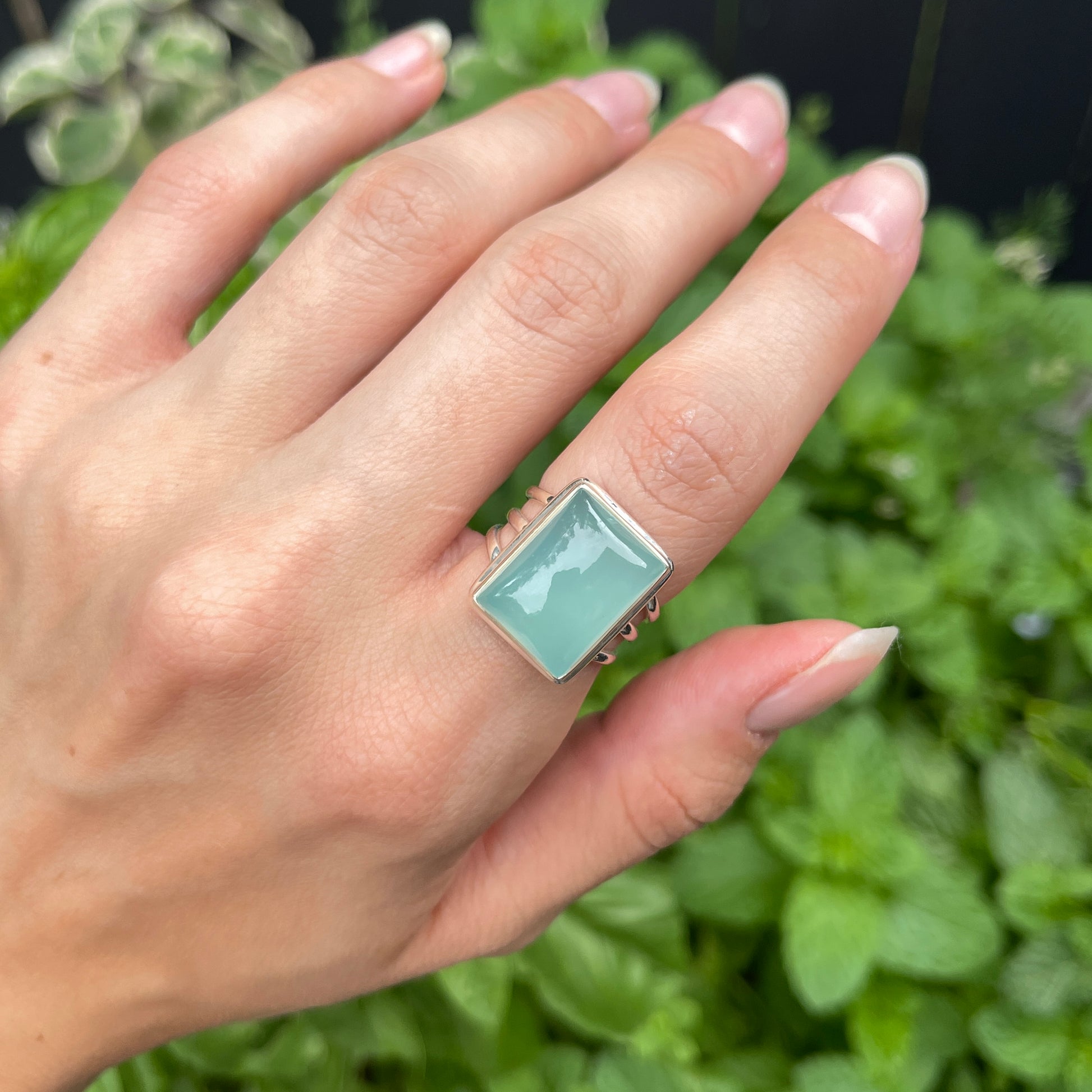 Sterling Silver Large Aqua Chalcedony Ring - LSJ