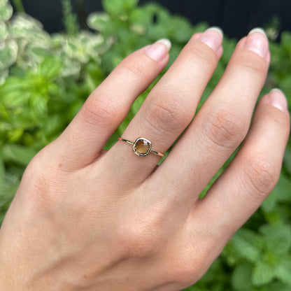 14KT Yellow Gold Bezel Cushion Beer Quartz Ring