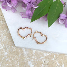 Load image into Gallery viewer, 14KT Rose Gold Open Heart Hoop Earrings 16mm - Legacy Saint Jewelry