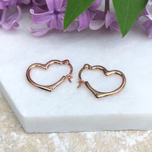 Load image into Gallery viewer, 14KT Rose Gold Open Heart Hoop Earrings 16mm - Legacy Saint Jewelry