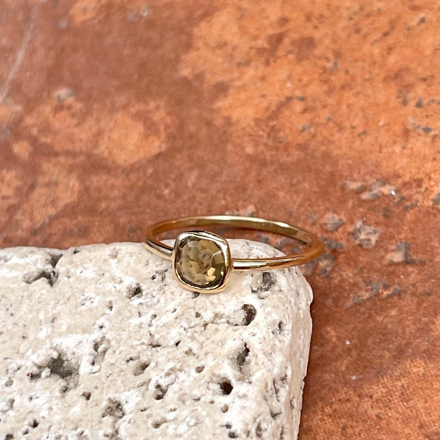 14KT Yellow Gold Bezel Cushion Beer Quartz Ring