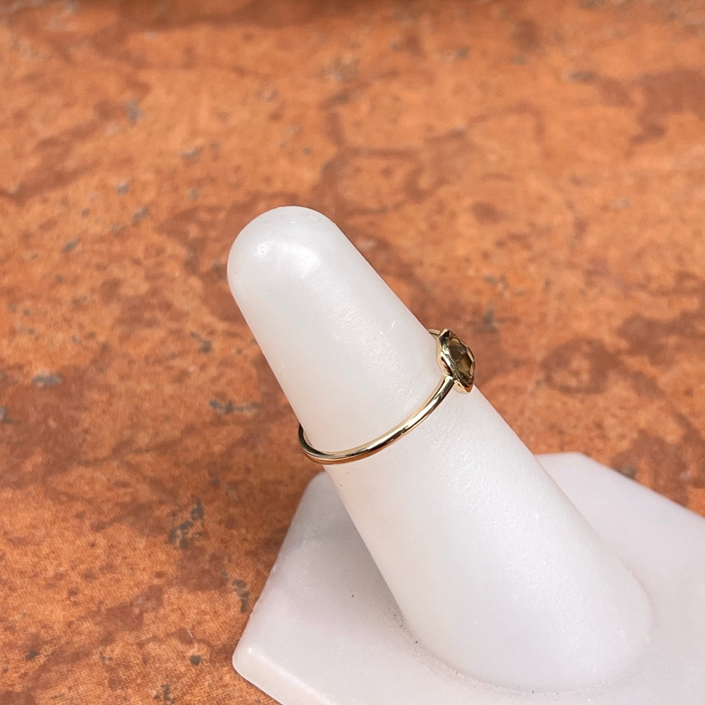 14KT Yellow Gold Bezel Cushion Beer Quartz Ring