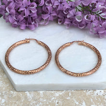 Load image into Gallery viewer, 14KT Rose Gold Satin + Diamond Cut Finished Hoop Earrings - Legacy Saint Jewelry