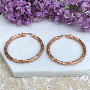 14KT Rose Gold Satin + Diamond Cut Finished Hoop Earrings - Legacy Saint Jewelry