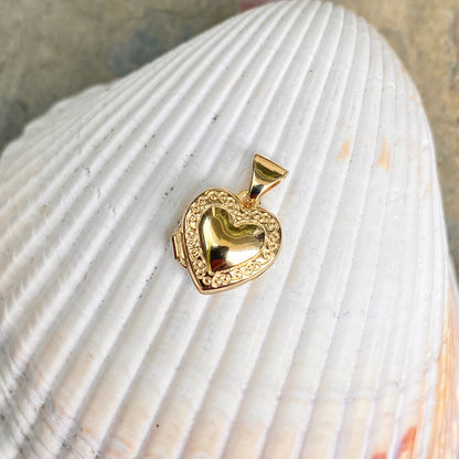 14KT Yellow Gold Polished Detailed Mini Heart Locket Pendant