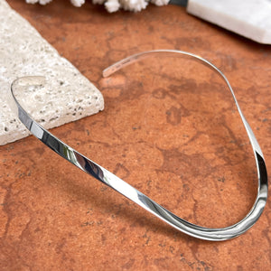 Sterling Silver Flat Oval Dipped Collar Necklace