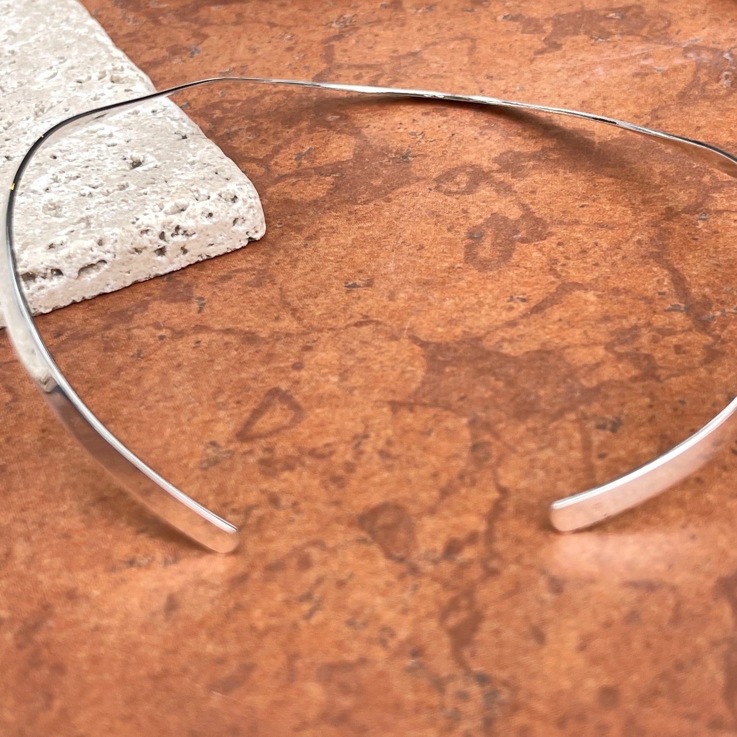 Sterling Silver Flat Oval Dipped Collar Necklace