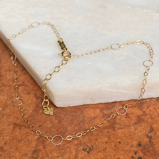 14KT Yellow Gold + White Gold Open Link Circles Chain Anklet