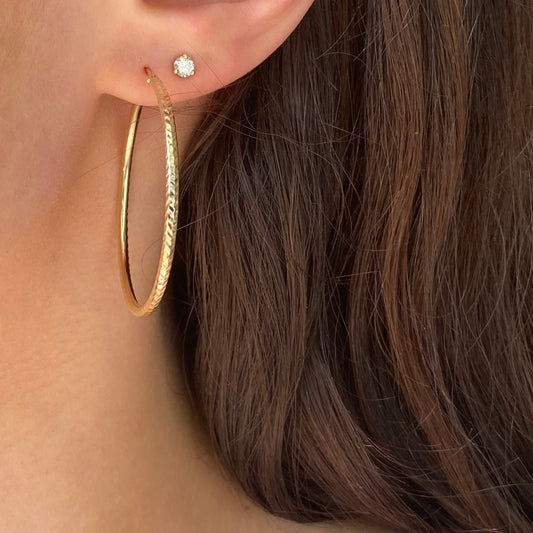 10KT Yellow Gold Diamond-Cut Round Tube Hoop Earrings 41mm