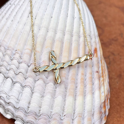 14KT Yellow Gold Twisted Sideways Cross Pendant Necklace