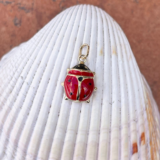 14KT Yellow Gold Red Enamel Ladybug Pendant 19mm