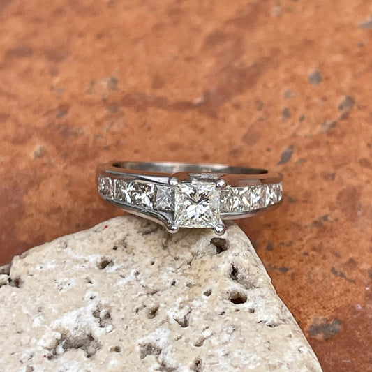 Estate 14KT White Gold Princess Cut + Channel Cut Diamond Engagement Ring