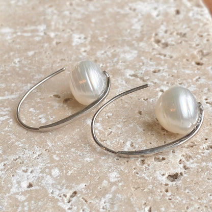 Sterling Silver + 12mm Paspaley South Sea Pearl Oval Hook Wire Earrings - Legacy Saint Jewelry