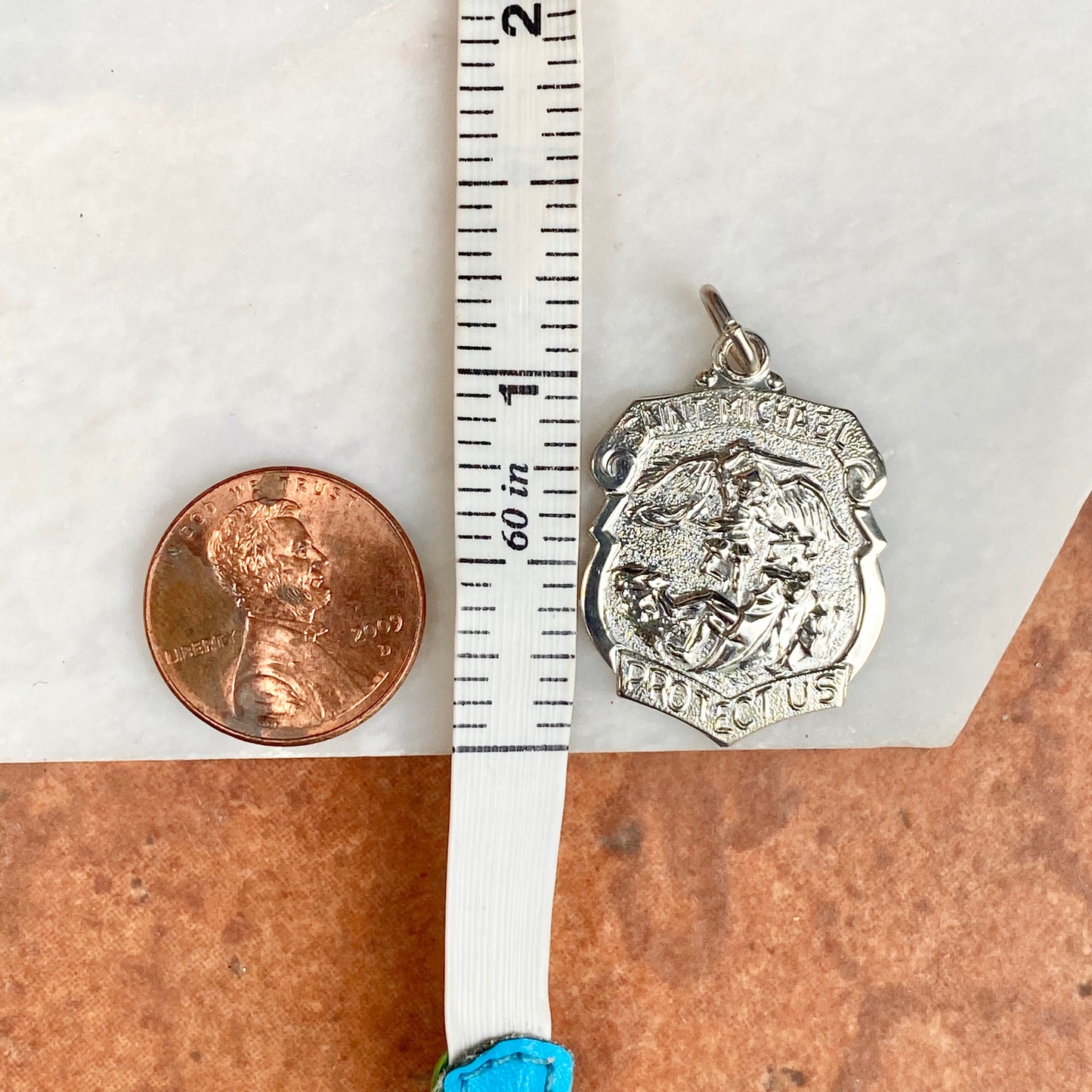 Sterling Silver Polished Saint Michael Badge Medal Pendant