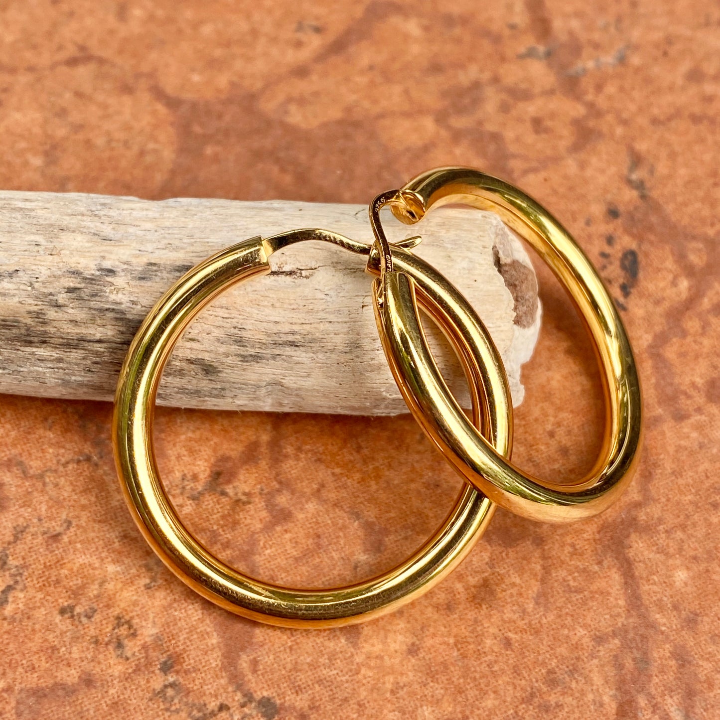 Yellow Gold-Plated Sterling Silver Tube Hoop Earrings 30mm
