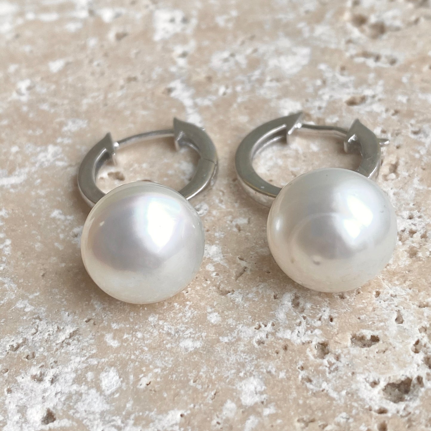 Sterling Silver Hoop with Paspaley Pearl Charm Earrings, Sterling Silver Hoop with Paspaley Pearl Charm Earrings - Legacy Saint Jewelry