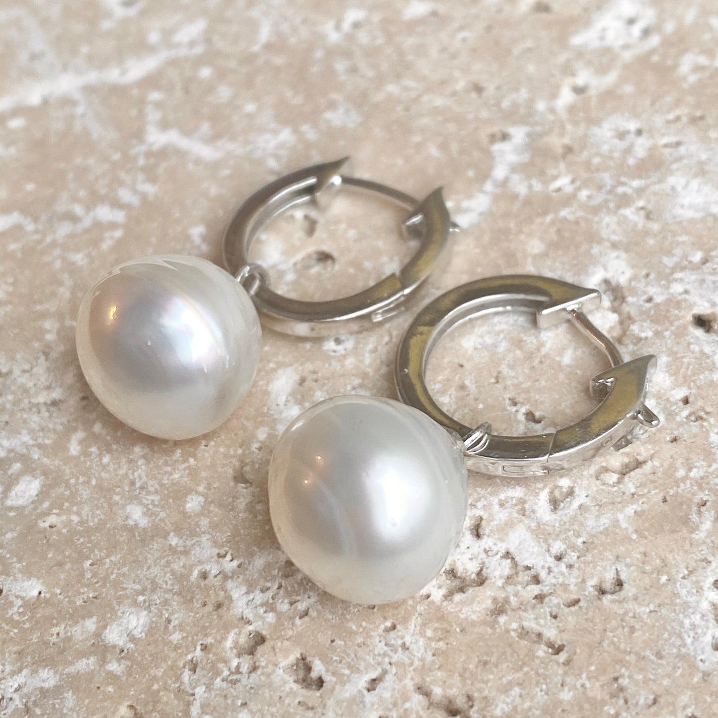 Sterling Silver Hoop with Paspaley Pearl Charm Earrings, Sterling Silver Hoop with Paspaley Pearl Charm Earrings - Legacy Saint Jewelry