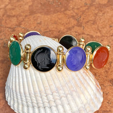 Load image into Gallery viewer, Estate 14KT Yellow Gold Intaglio Carved Multi-Colored Onyx + Carnelian Gemstone Links Bracelet