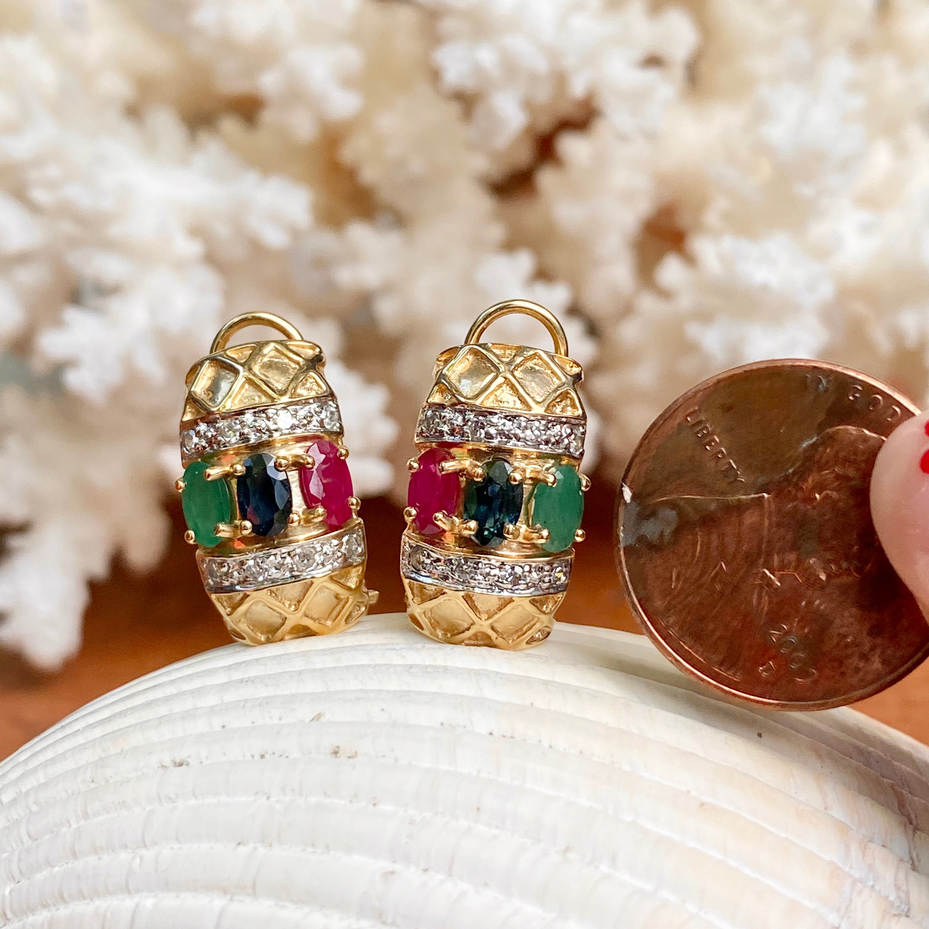 Ruby emerald store gold earrings