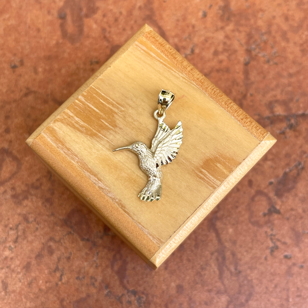 14KT Yellow Gold Diamond-Cut Flying Hummingbird Pendant