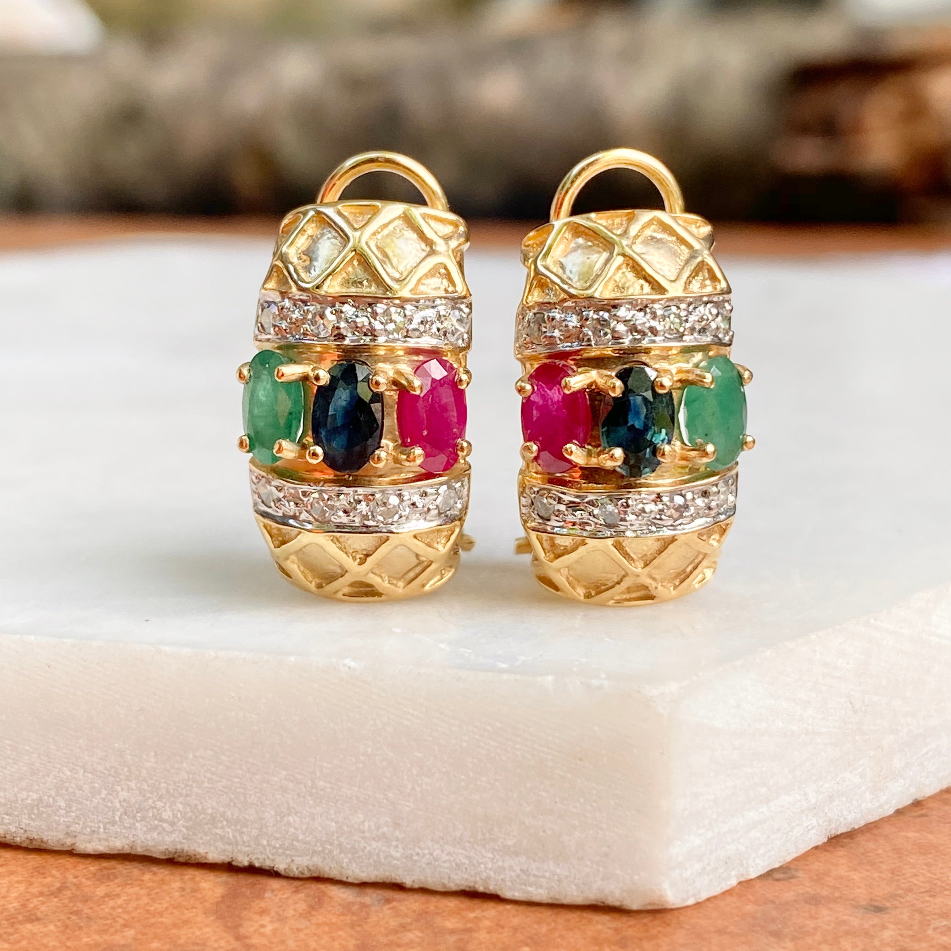 Chandbali earrings with cz ruby emerald stones - Swarnakshi Jewelry