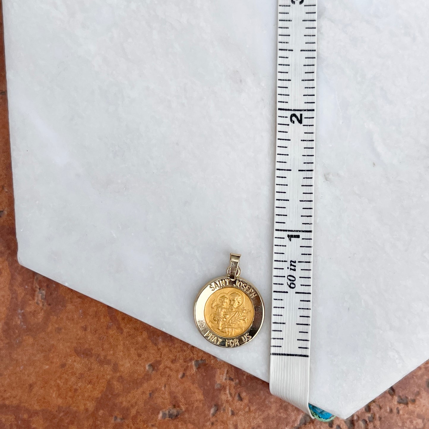 14KT Yellow Gold Satin Saint Joseph Round Medal Pendant