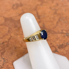 Load image into Gallery viewer, Estate 18KT Yellow Gold Oval 1.28 CT Blue Sapphire + Baguette Diamond Ring
