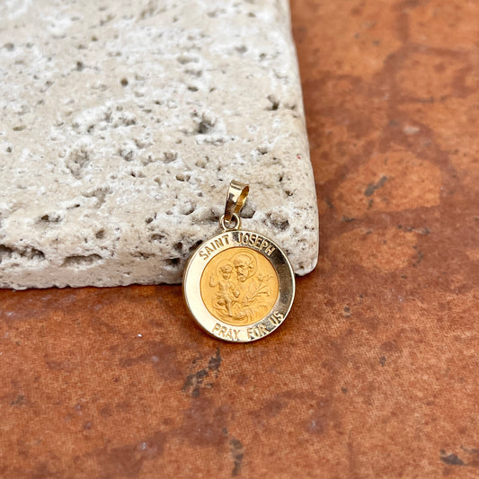 14KT Yellow Gold Satin Saint Joseph Round Medal Pendant 15mm