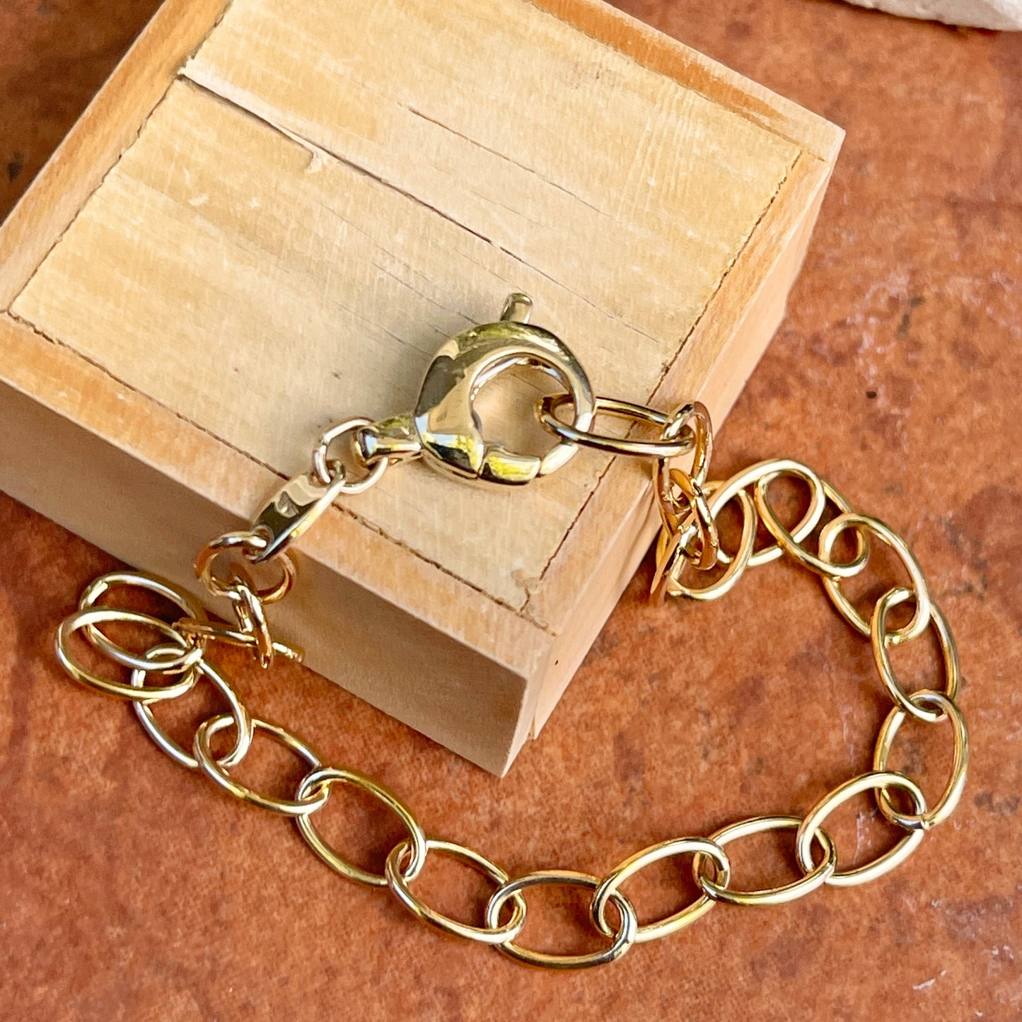 14KT Yellow Gold Oval Solid 6mm Link Chain Bracelet