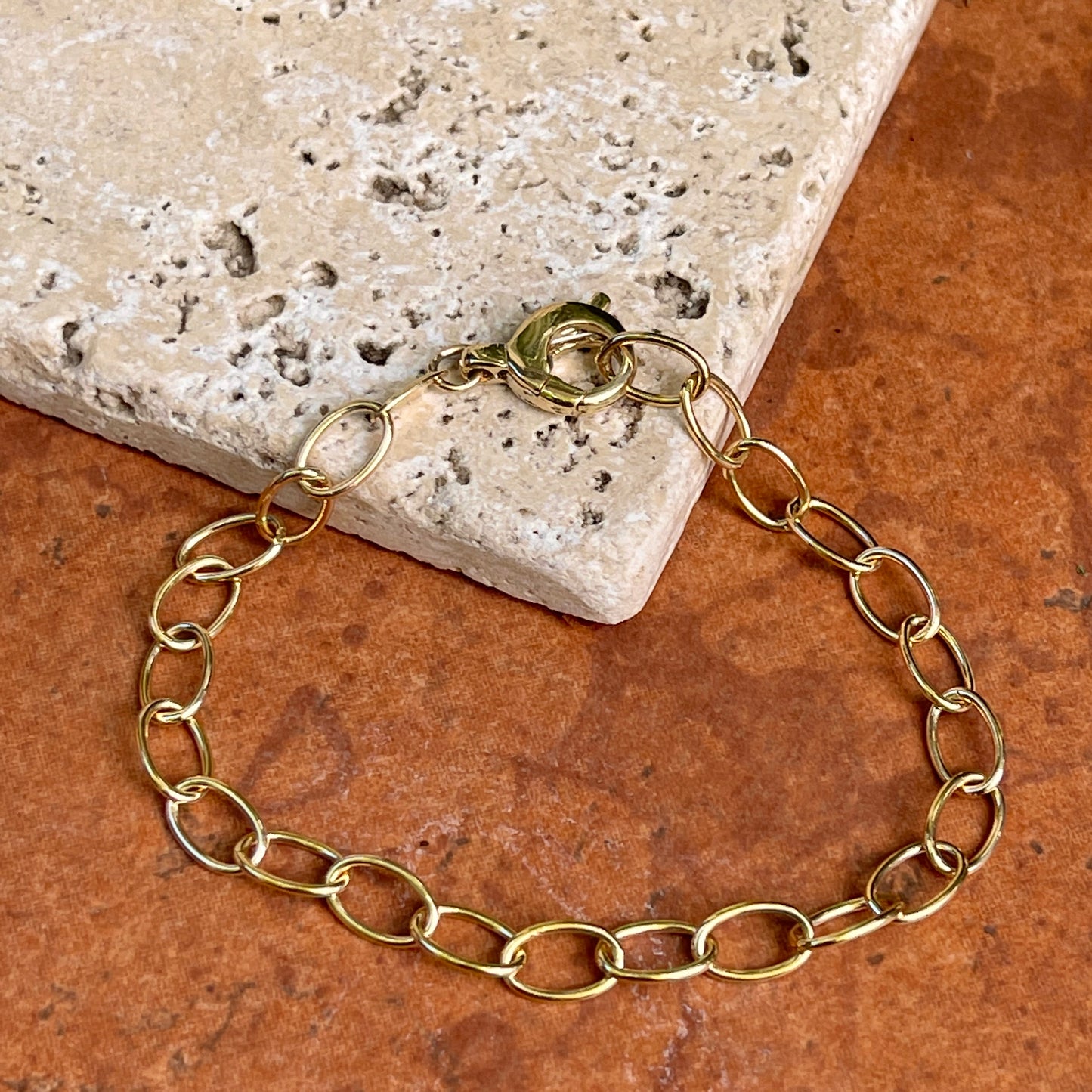 14KT Yellow Gold Oval Solid 6mm Link Chain Bracelet