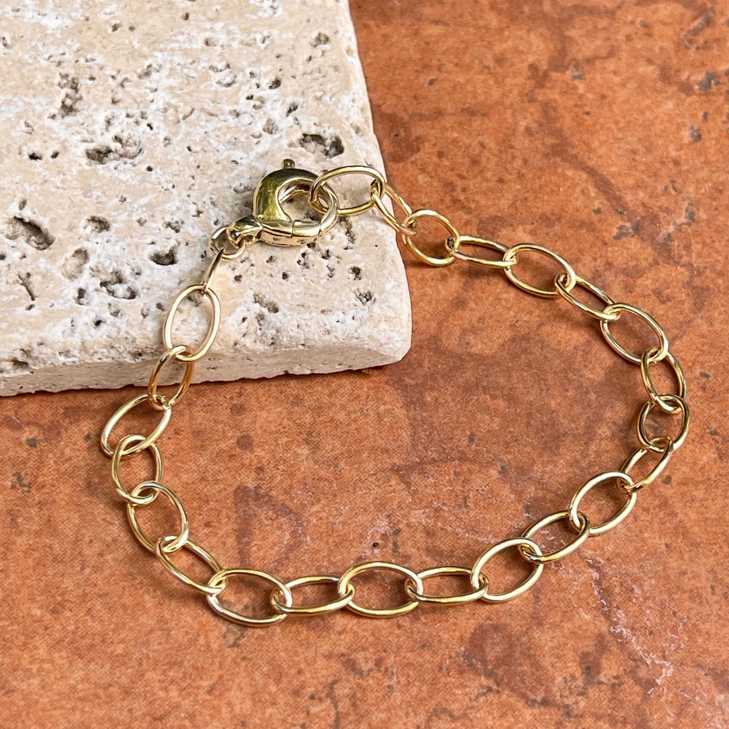 14KT Yellow Gold Oval Solid 6mm Link Chain Bracelet