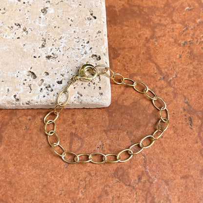 14KT Yellow Gold Oval Solid 6mm Link Chain Bracelet