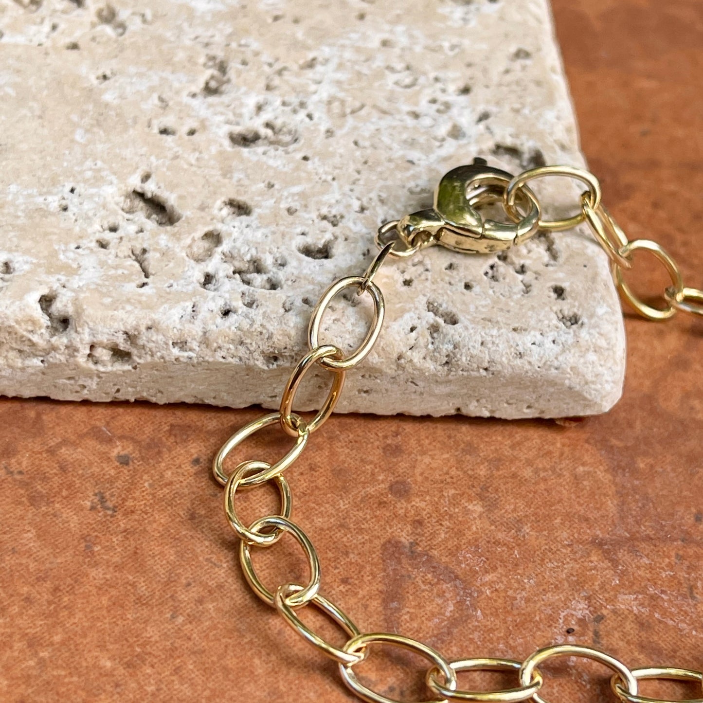 14KT Yellow Gold Oval Solid 6mm Link Chain Bracelet