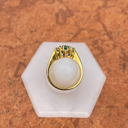 Estate 18KT Yellow Gold Lab 1.00 CT Oval Emerald + Diamond Halo Ring