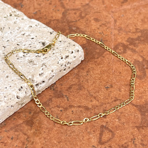 14KT Yellow Gold 2.5mm Figaro Chain Link Bracelet 10"