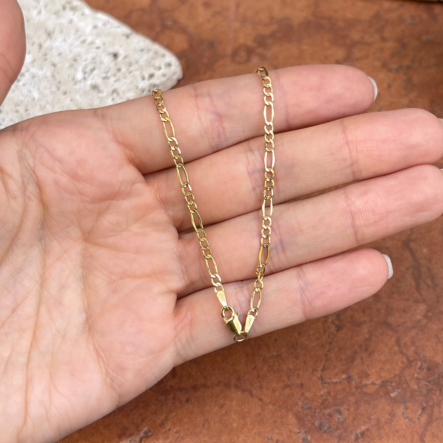 14KT Yellow Gold 2.5mm Figaro Chain Link Bracelet 10"