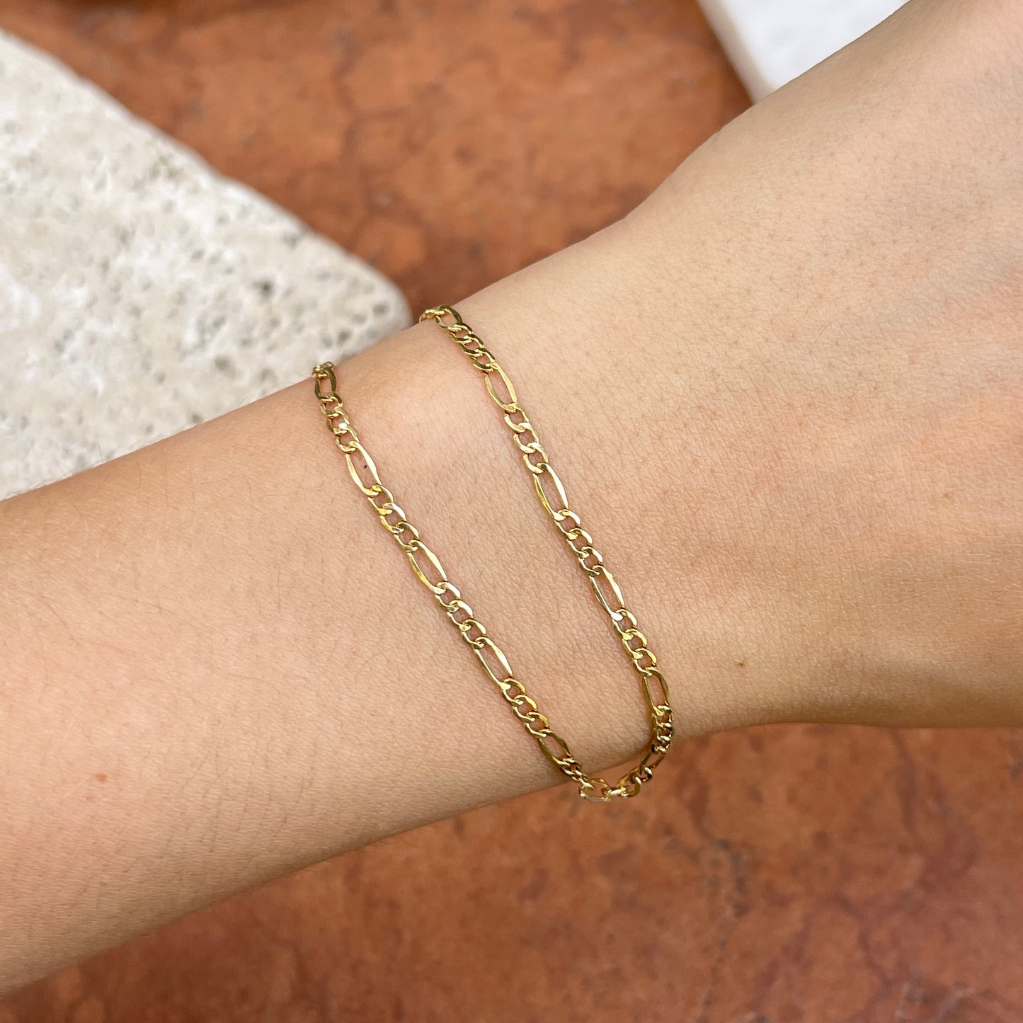 14KT Yellow Gold 2.5mm Figaro Chain Link Bracelet 10"