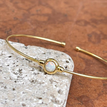Load image into Gallery viewer, Yellow Gold Plated Lab Round Opal Thin Bangle Cuff Bracelet