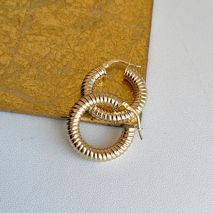 10KT Yellow Gold Spiral Round Hoop Earrings 24mm