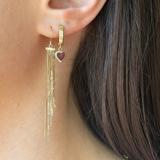 14KT Yellow Gold Box Chain Chandelier Dangle Wire Earrings