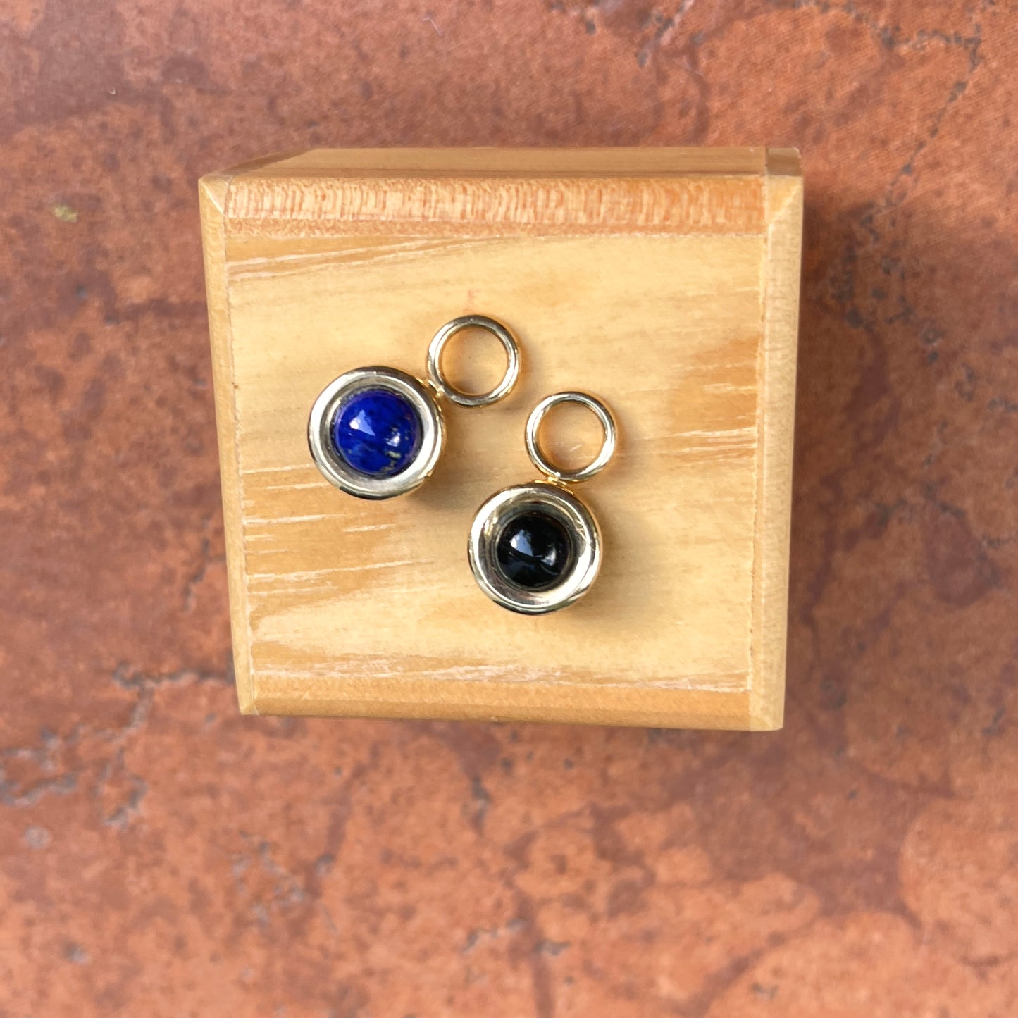 Estate 14KT Yellow Gold Reversible Black Onyx + Lapis Lazuli Earring Charms