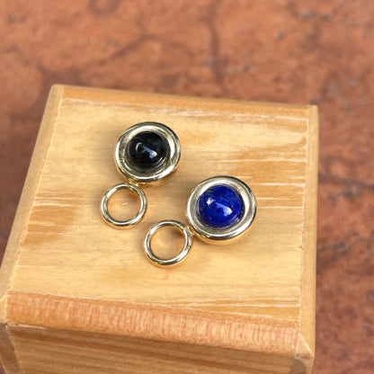 Estate 14KT Yellow Gold Reversible Black Onyx + Lapis Lazuli Earring Charms